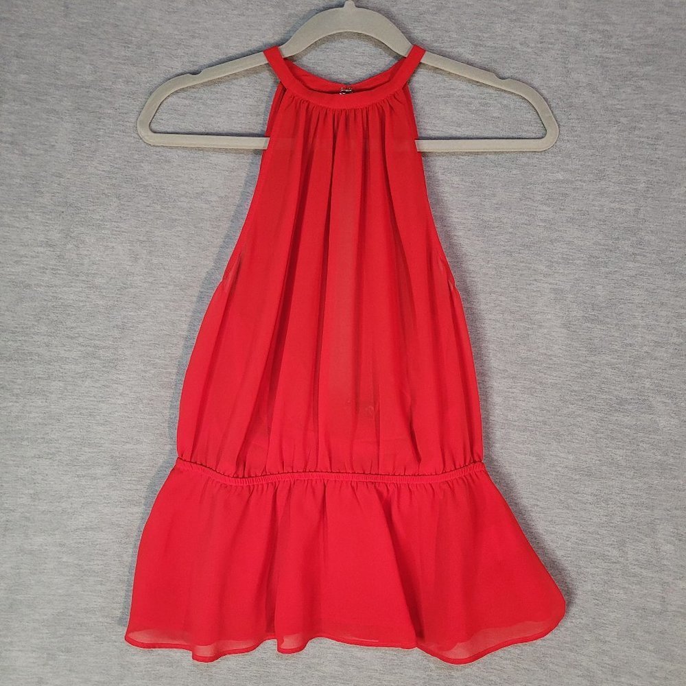 Express Womens Top Small Red Sleeveless Sheer Halter Open Back
